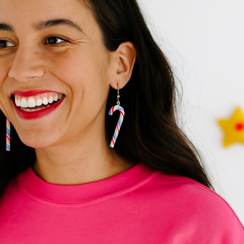 Christmas Candy Cane Earrings Pink Blue holiday teacher gift stocking stuffer